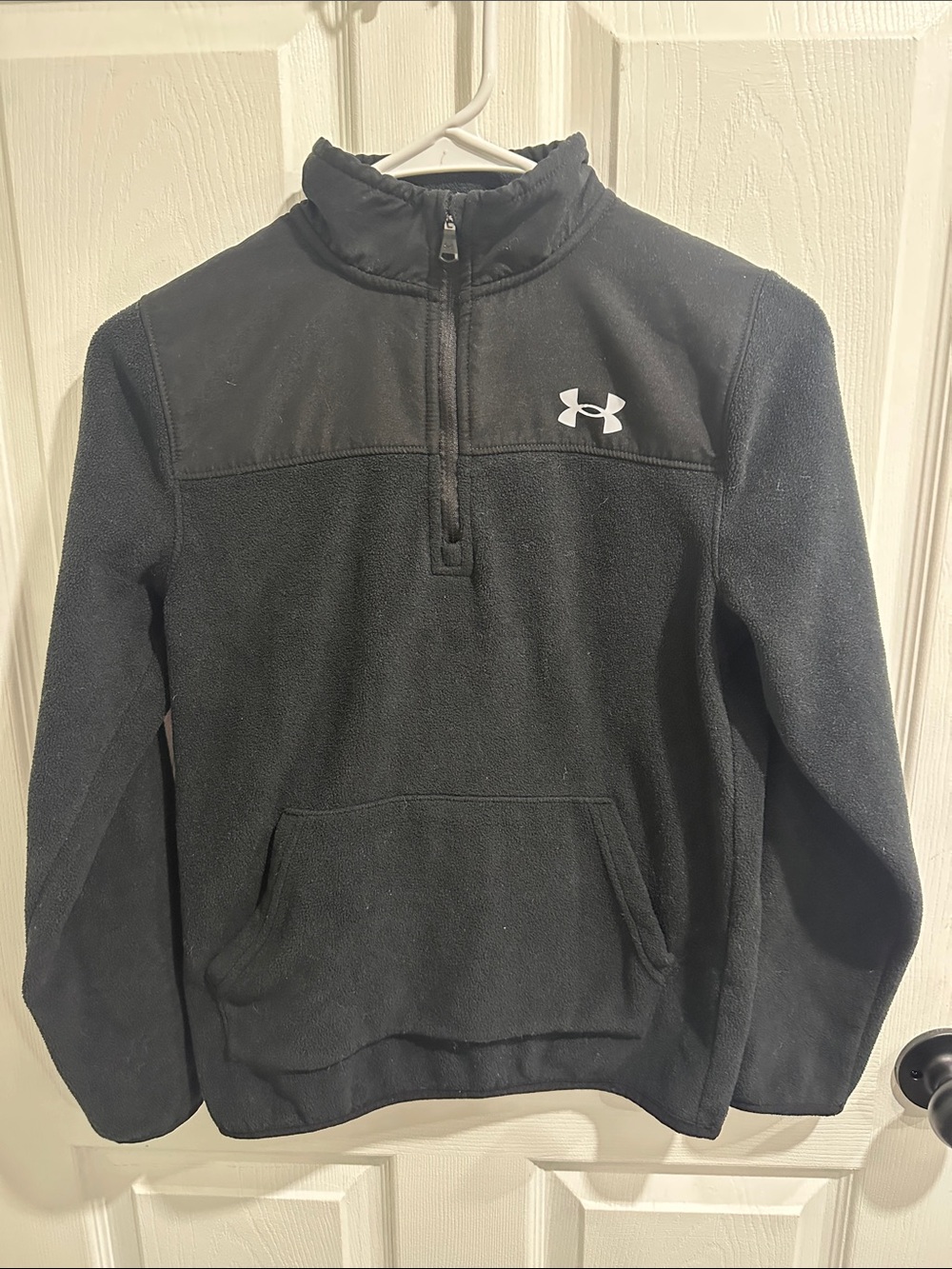 Under Armour Black Half-Zip Fleece Pullover with White Logo Youth M